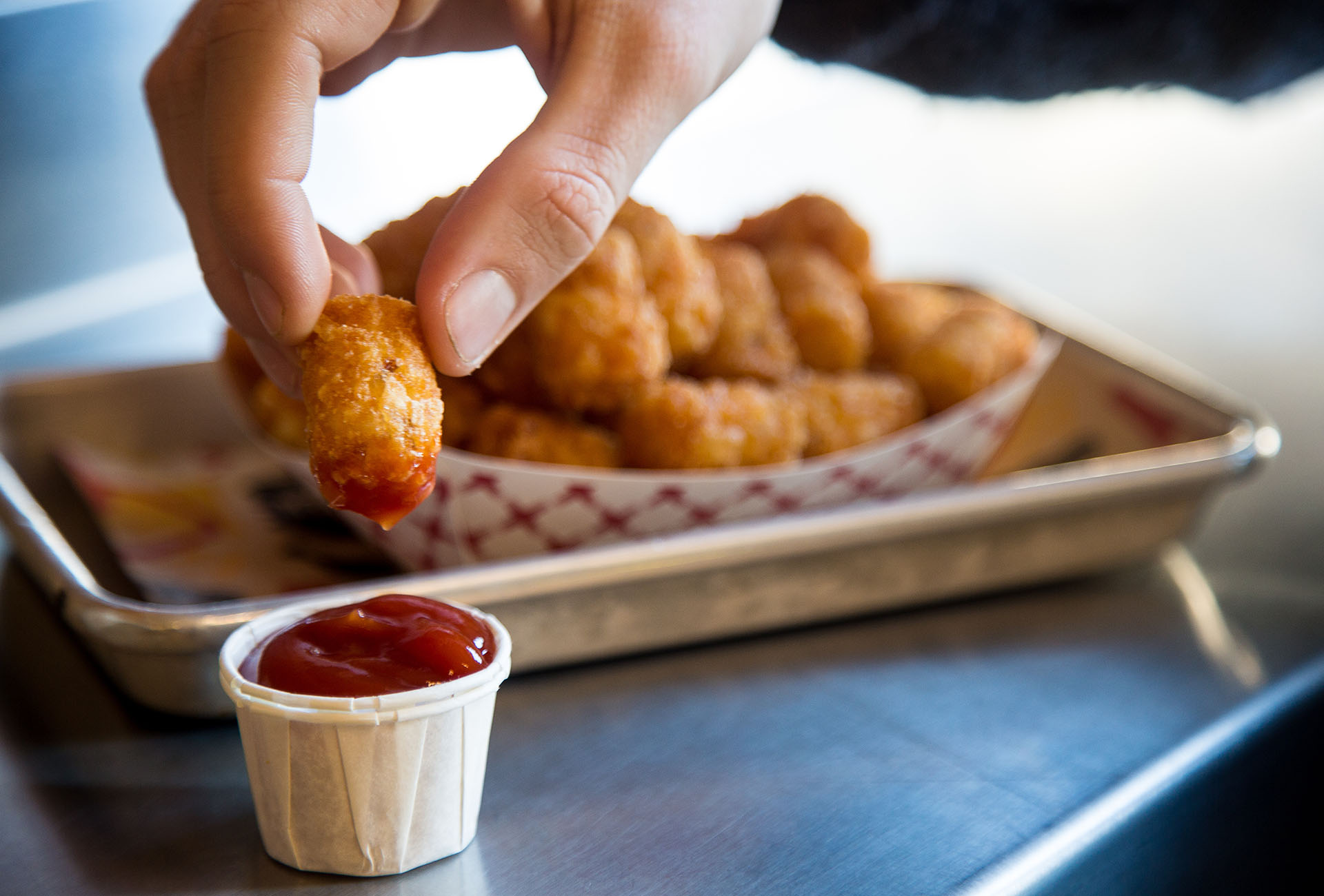 The original Tator Tots with a side of ketchup.