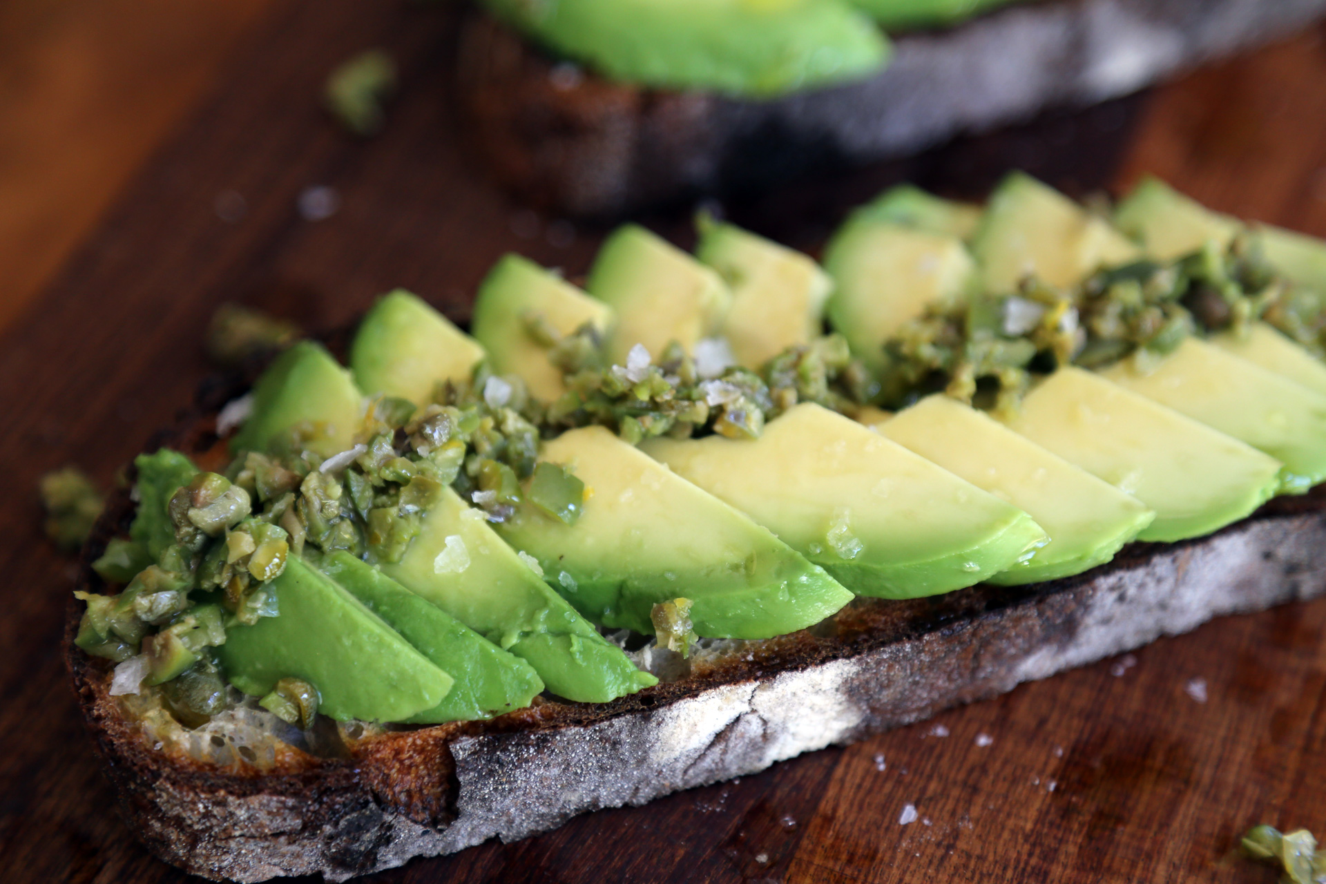 Avocado Toast with Green Olive Relish and Lemon