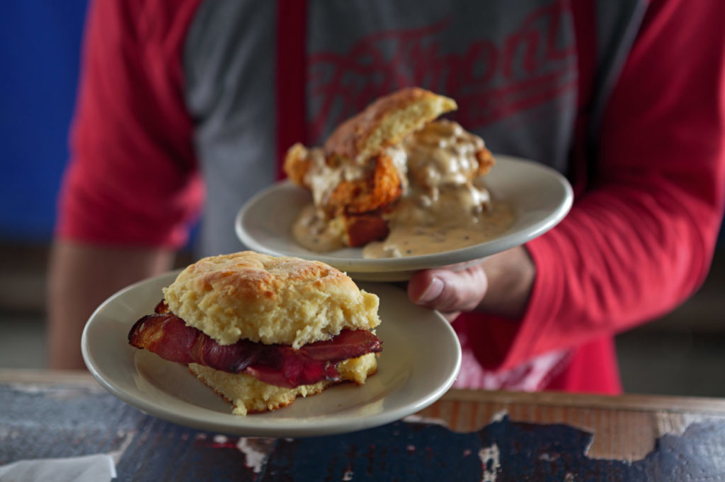 Chicken biscuit and ham biscuit from Fremont Diner in Sonoma. 