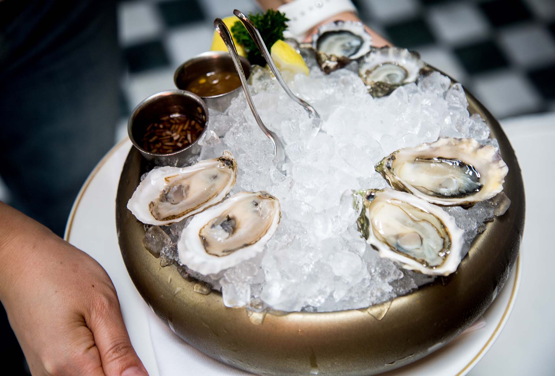 Oysters from the raw bar range from four to five dollars