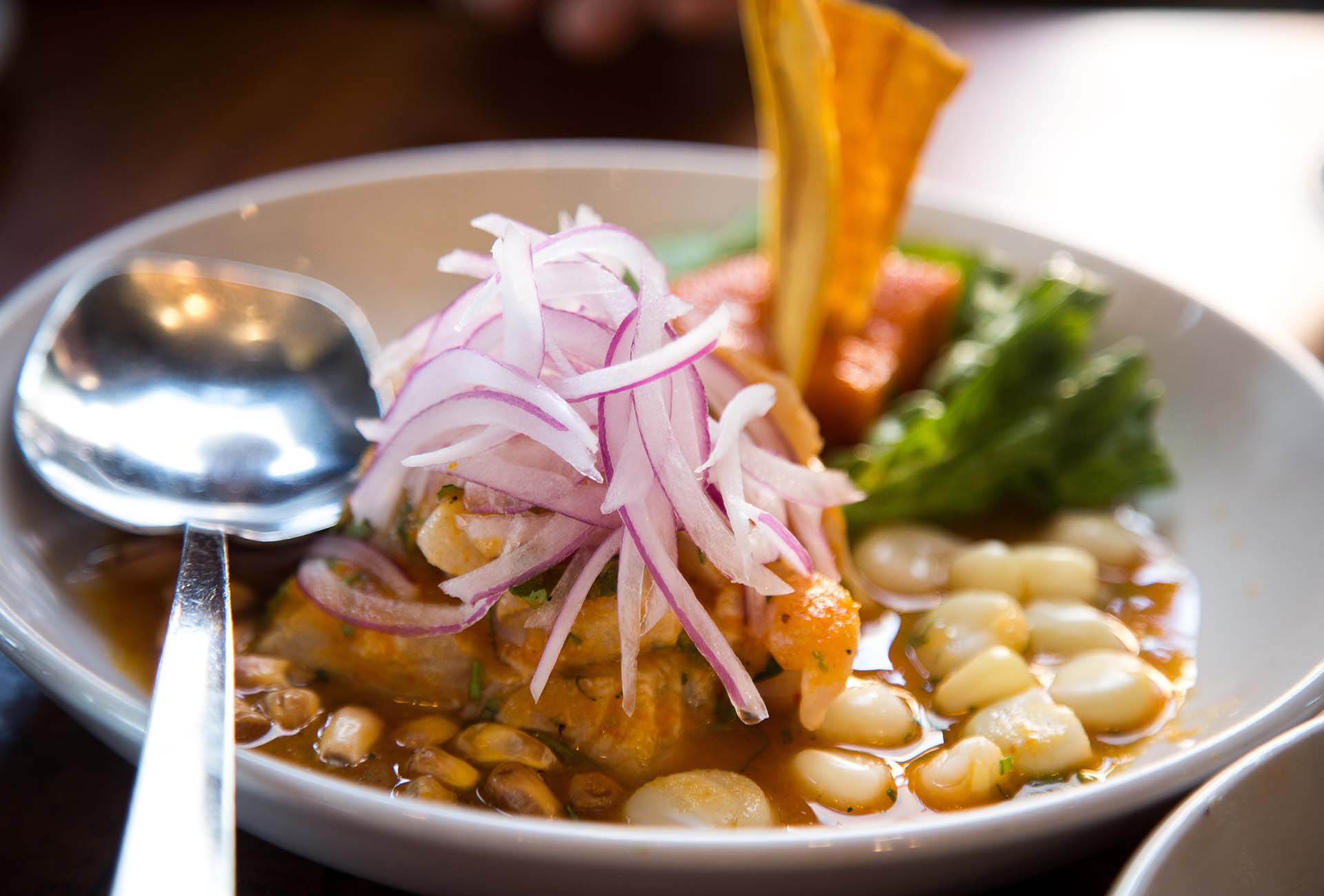 The Cebiche Pescado uses the daily catch of fish that is locally sourced from the Bay