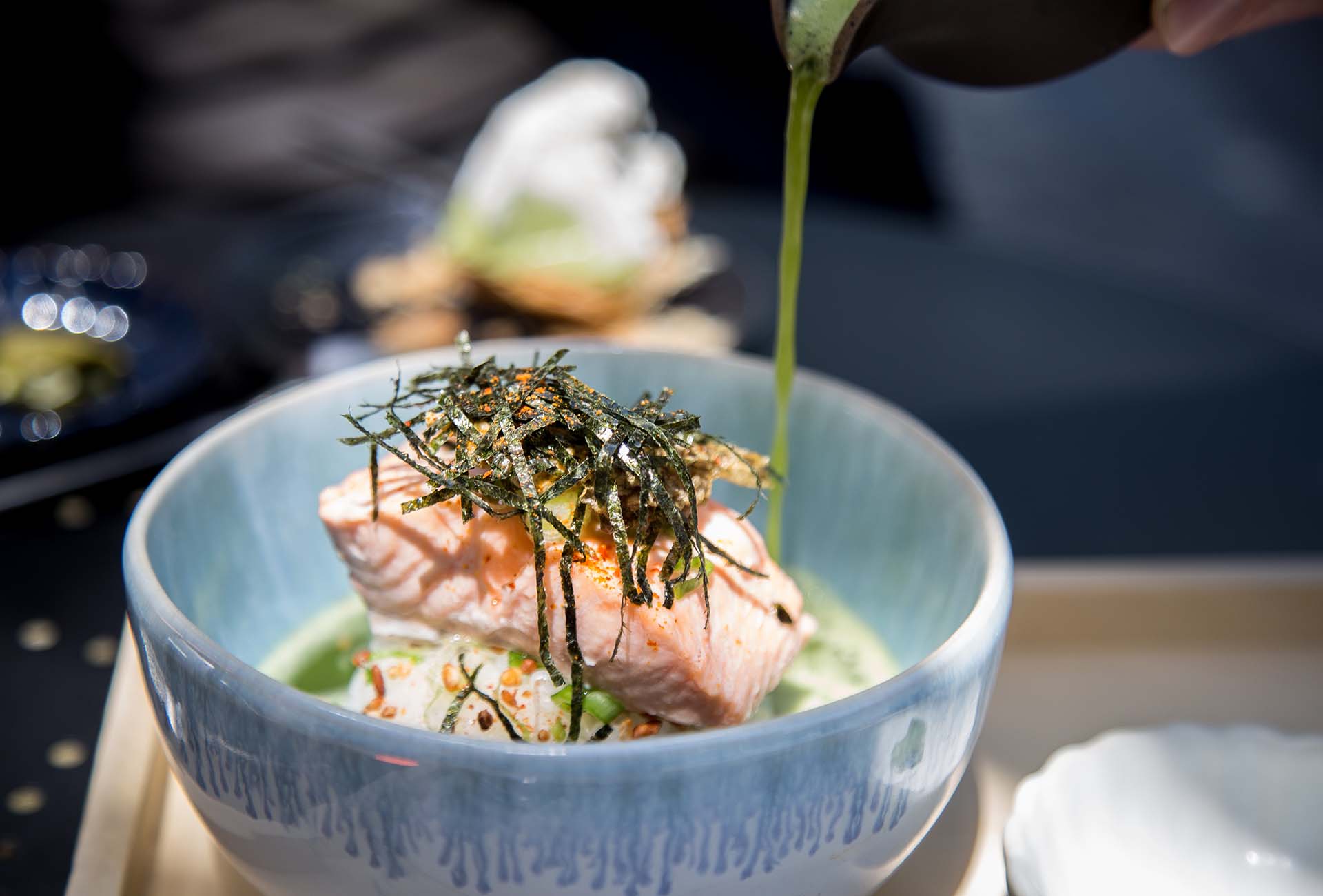 The Matchazuke is essentially a rice bowl with salmon and doused in chicken dashi and matcha tea
