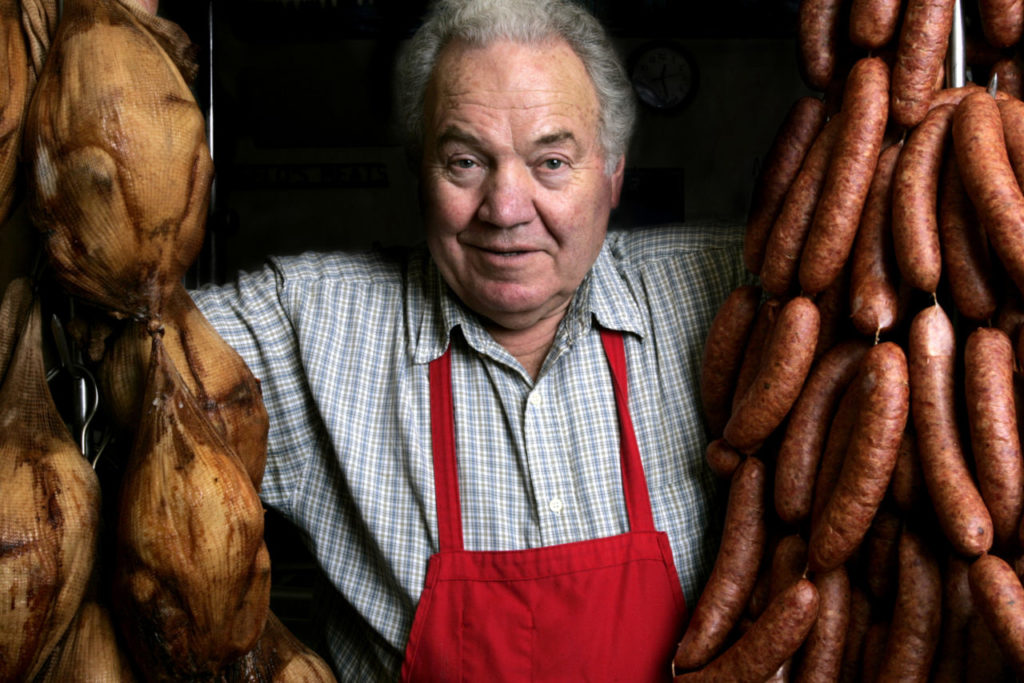 Angelo Ibleto of Angelo's Meats makes not only smoked meats but specialty sausages and jerky, as well as mustards, sauces and spices at his Adobe Road store in Petaluma.