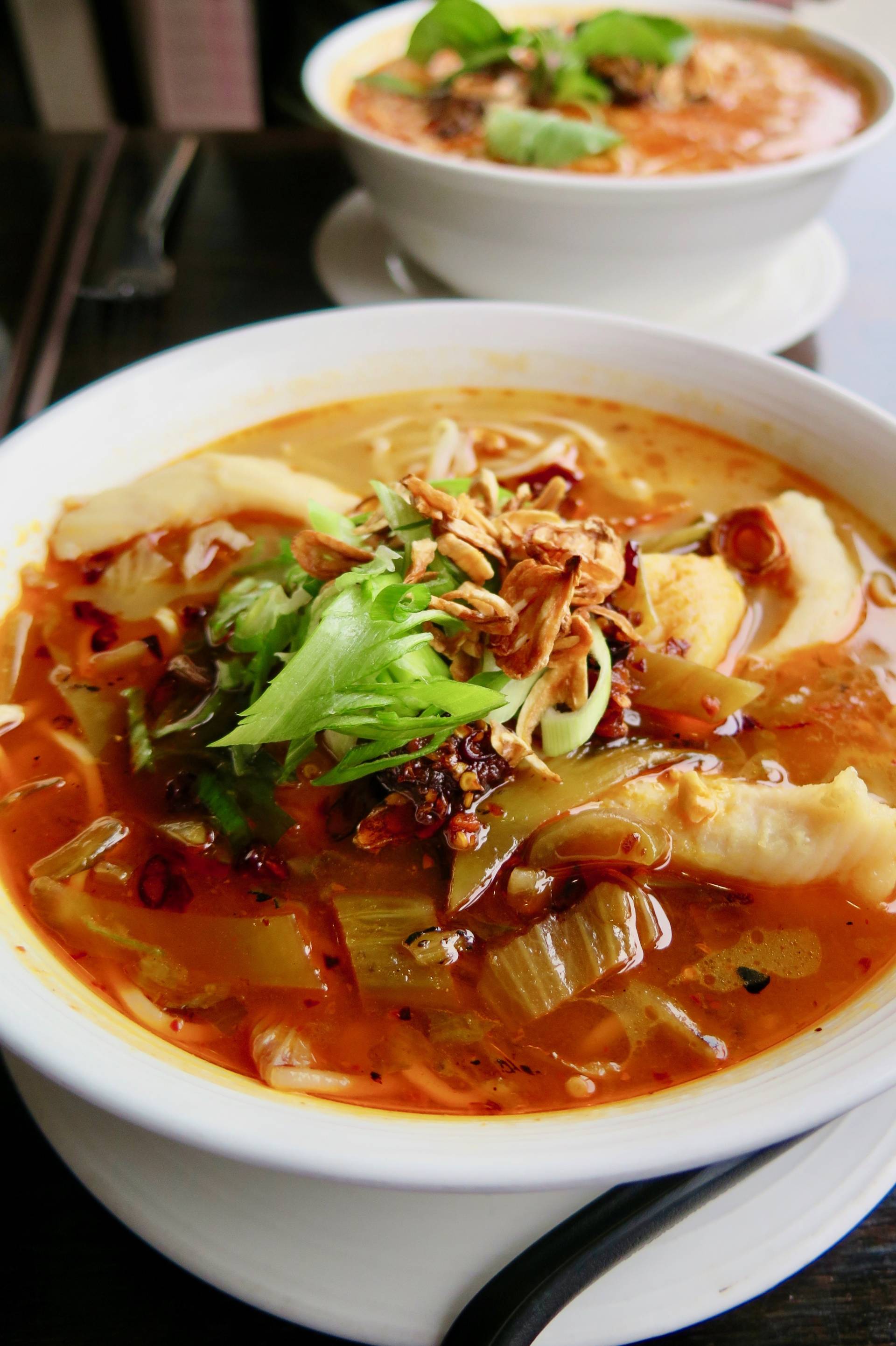 Warm up your body (and your face) with the Sichuan sole ramen at Tuezday Noodz Day.