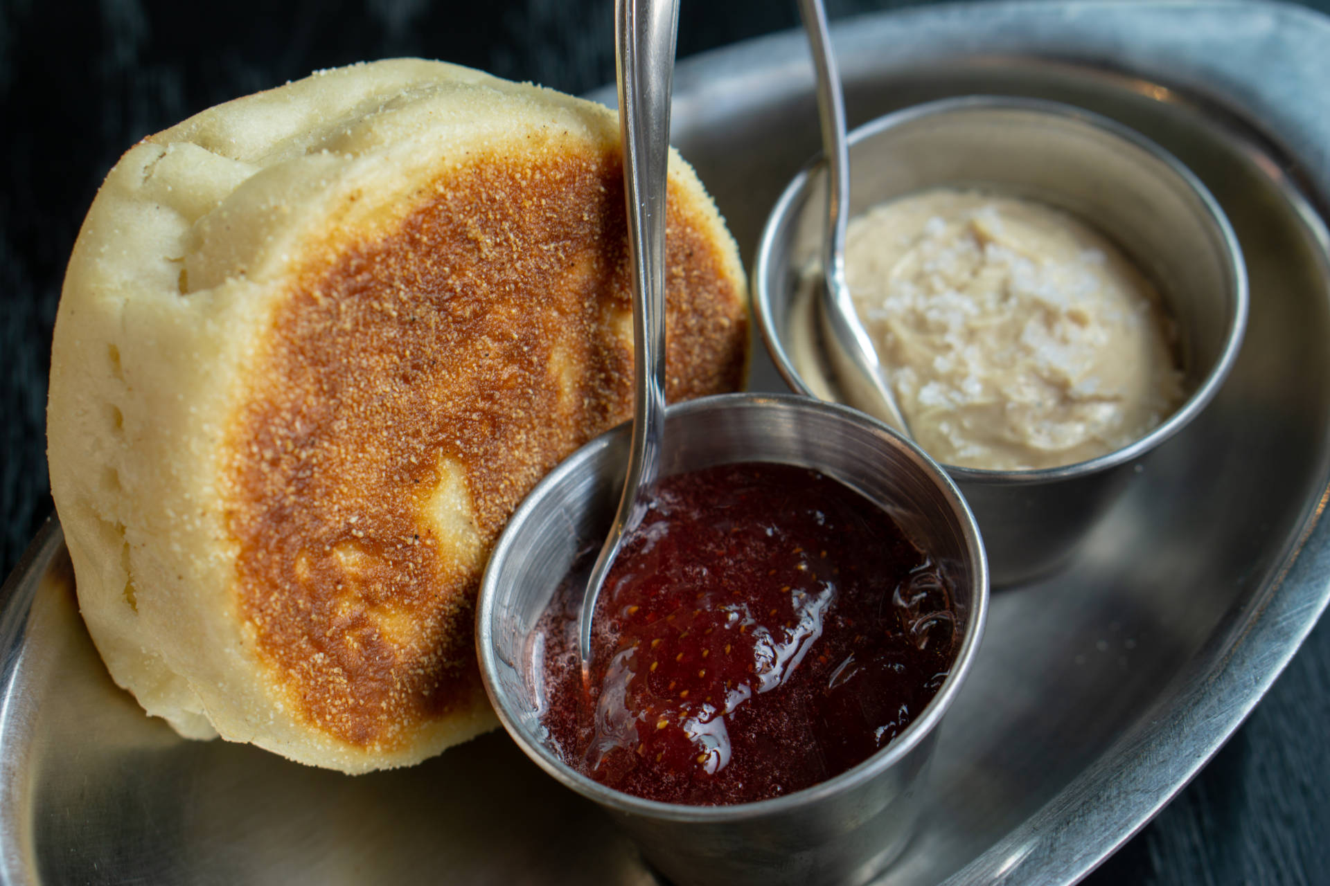 House made English muffins with jam and foie gras butter.