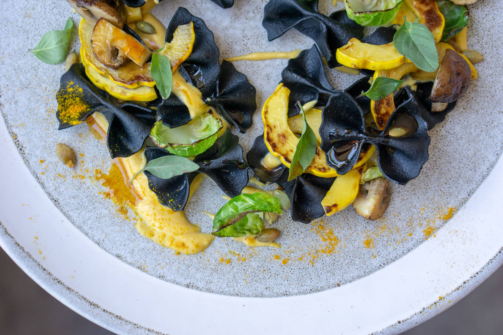 The charcoal farfalle dish from Merchant Roots.
