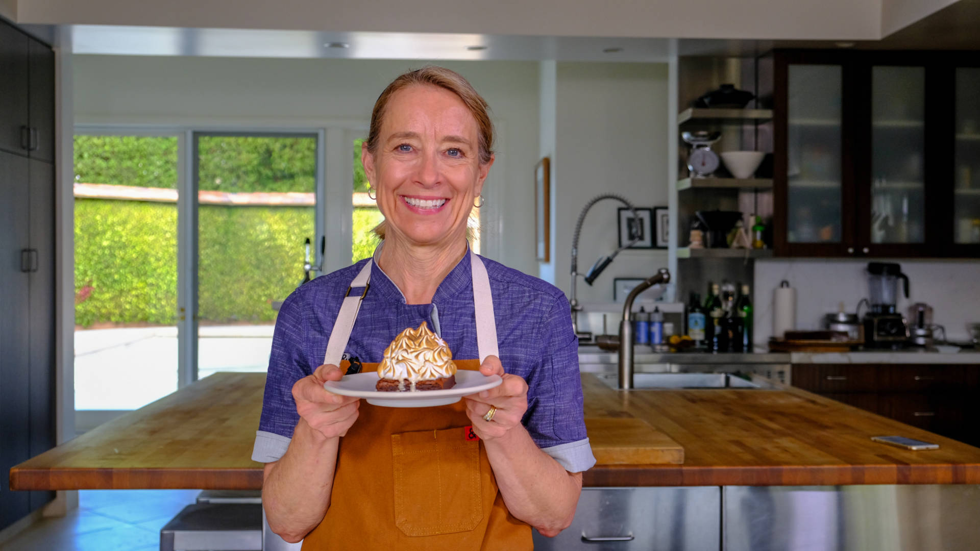 Chef Emily Luchetti holds her Baked Alaska