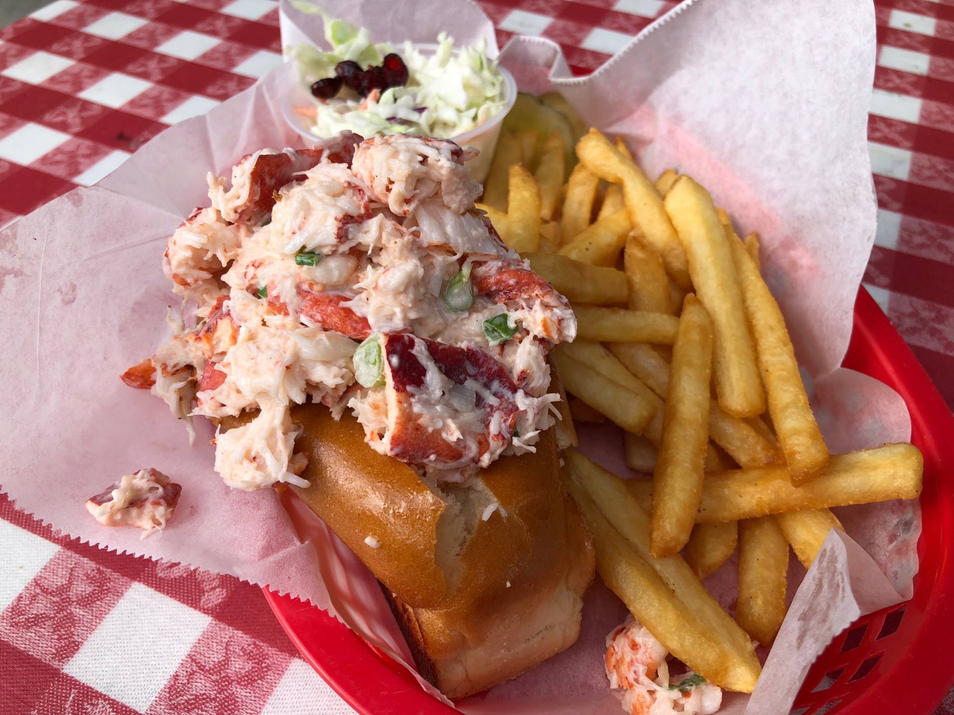 Mayonnaise-based lobster roll at Old Port Lobster Shack.