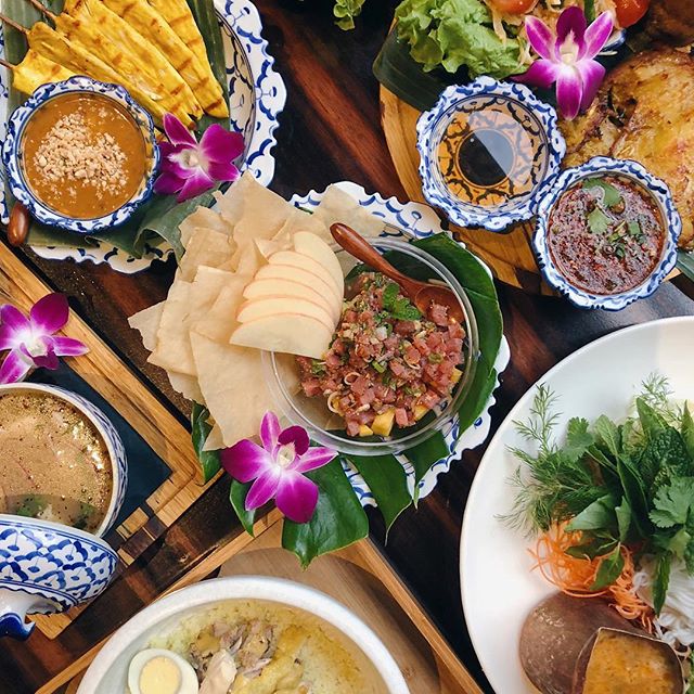 A dinner spread at Lao Table