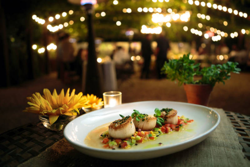 Day boat scallops with summer squash and tomato confit, Wedding at Barndiva