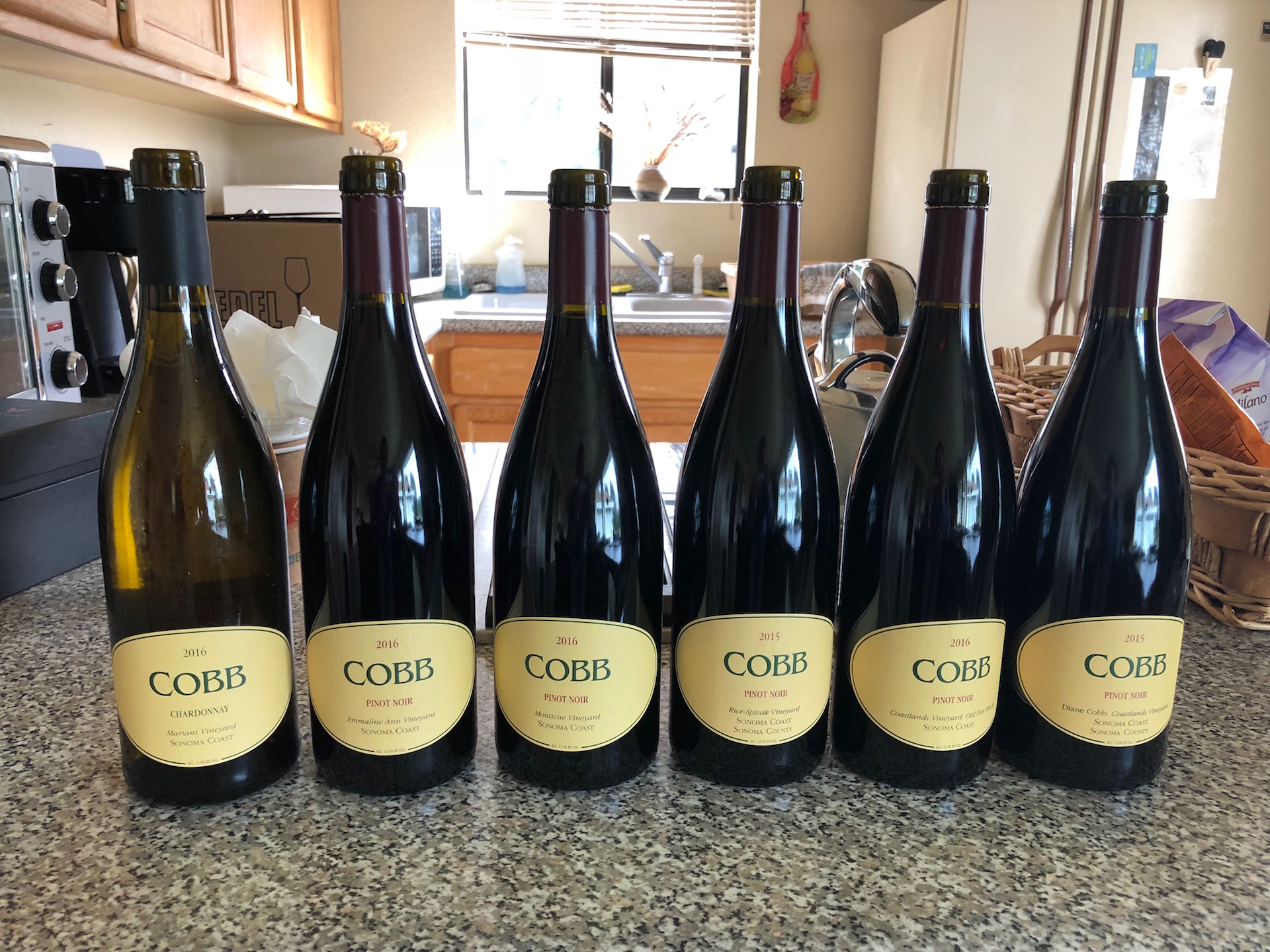 A variety of Cobb Wines Chardonnay and Pinot Noir