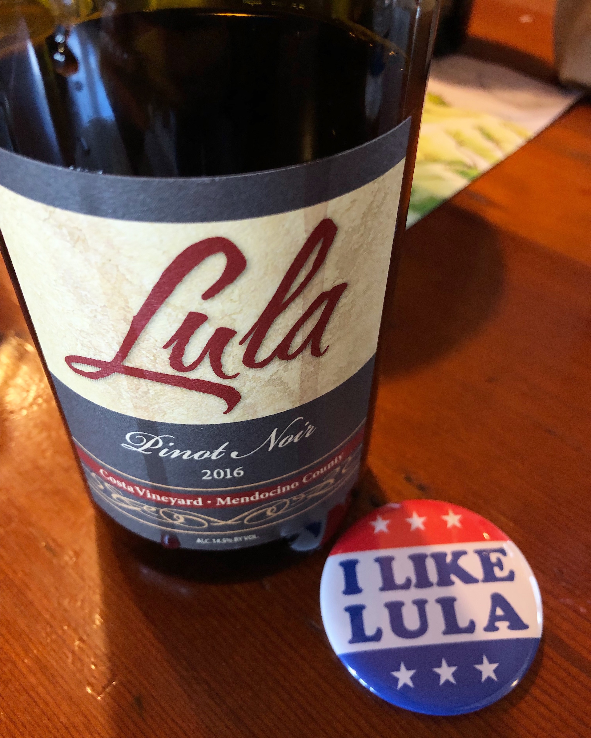 A 2016 Lula Cellars Costa Vineyard Pinot Noir from near Comptche in Mendocino County