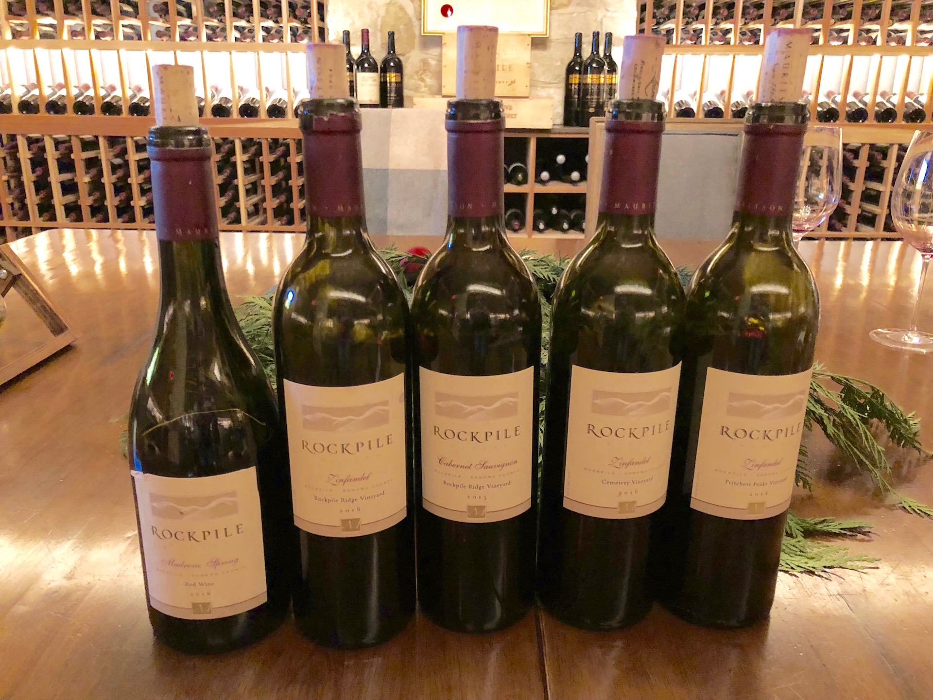 An assortment of the Mauritson Rockpile wines shared by Owner/Winemaker Clay Maurtison