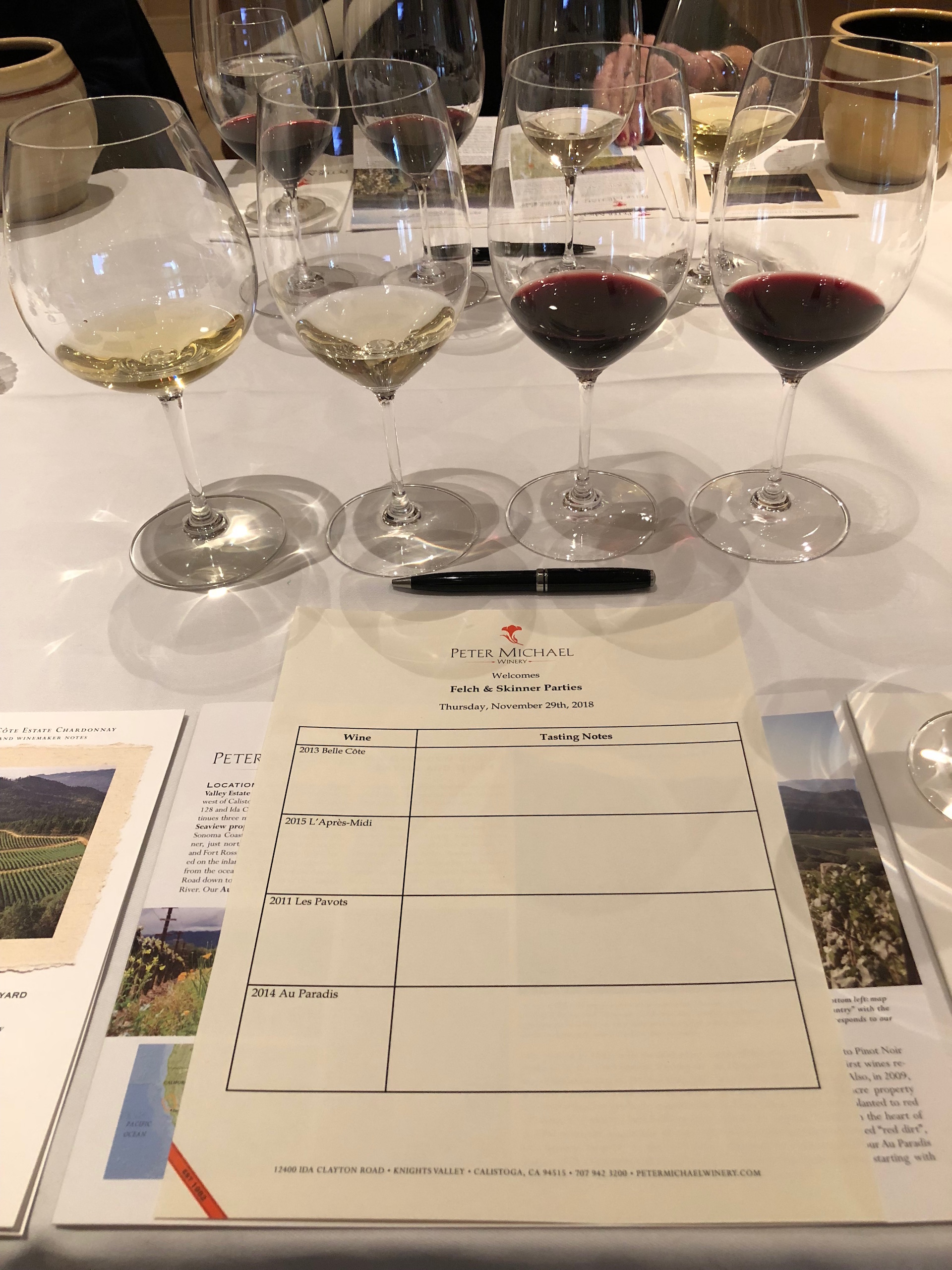 Time for some tasting...and tasting notes...of the Peter Michael wines
