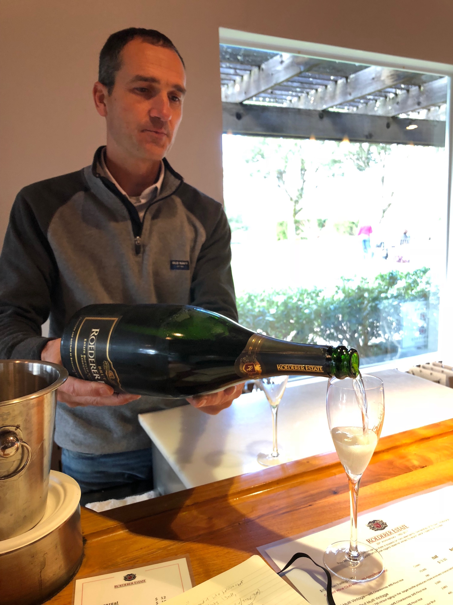 Roederer Estate’s winemaker Arnaud Weyrich pours some of the superb Anderson Valley sparkling wine that the winery is known for