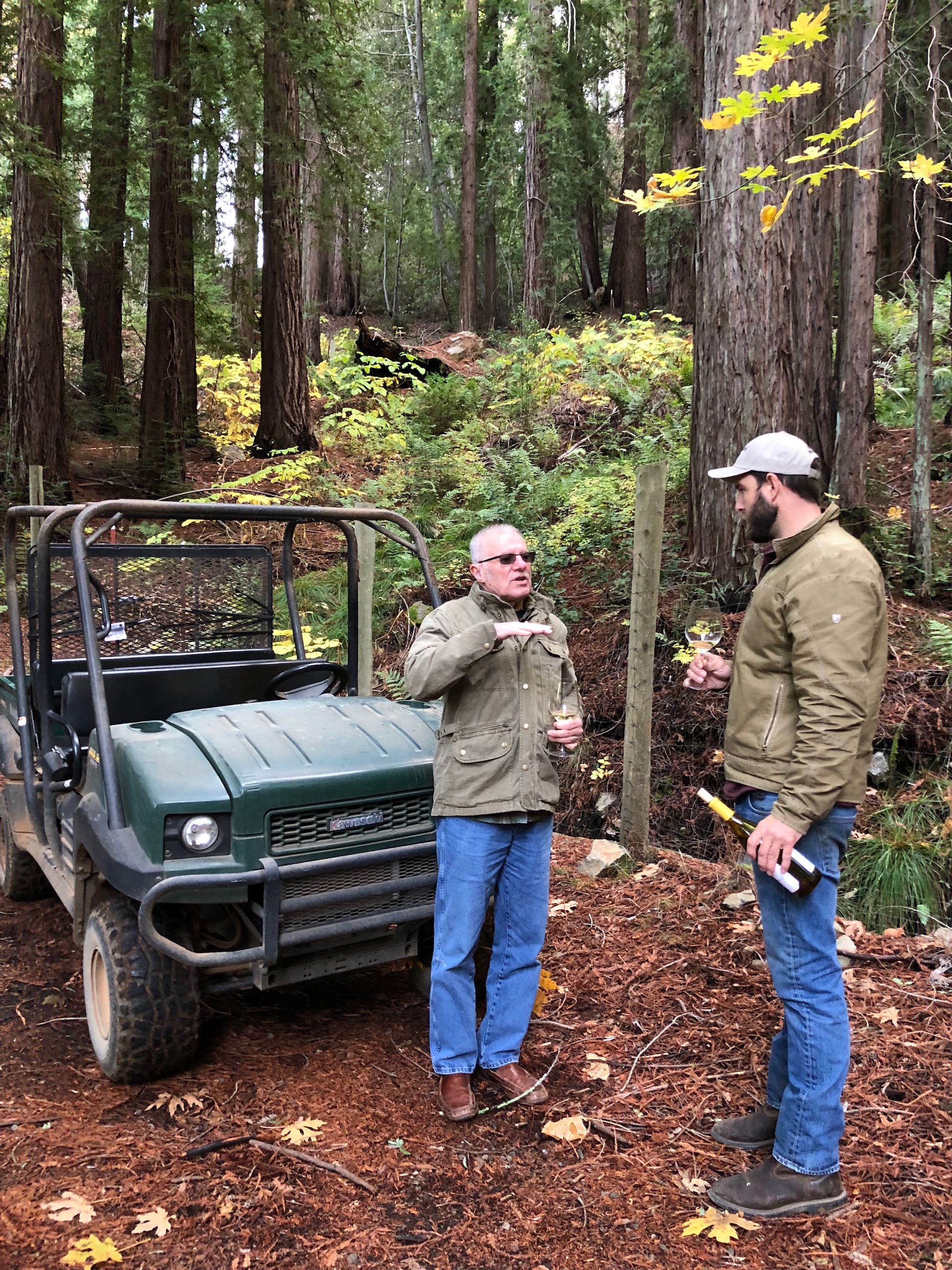 John and Smith-Madrone Vineyard & Winery’s Assistant Winemaker Sam Smith discuss wine and off-road vehicles in the redwood forests of Spring Mountain