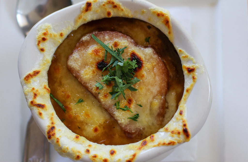 Onion soup at Fandees Restaurant in Sebastopol.