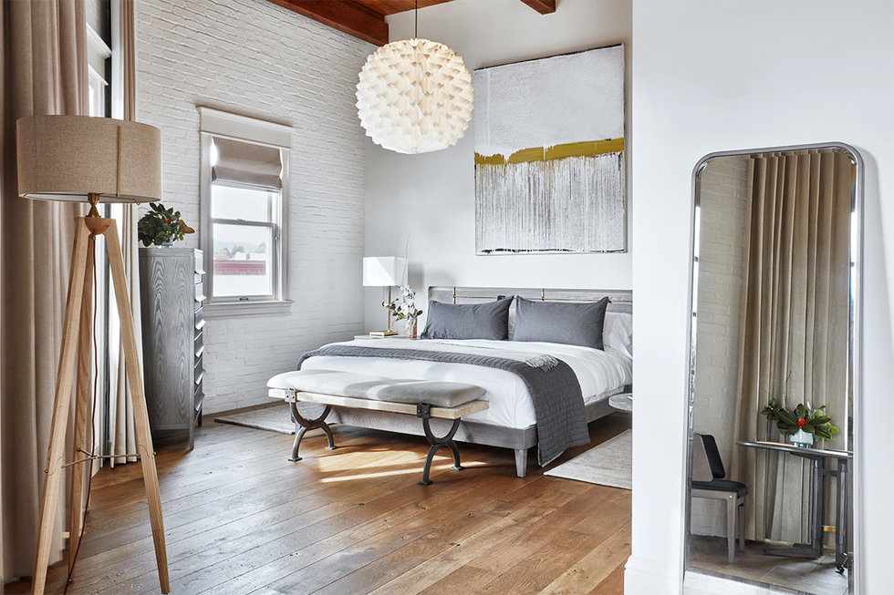 The interior design of SingleThread's guest rooms (including the master suite shown here) was a collaboration between Kyle and Katina Connaughton and their friends at the firm AvroKO.