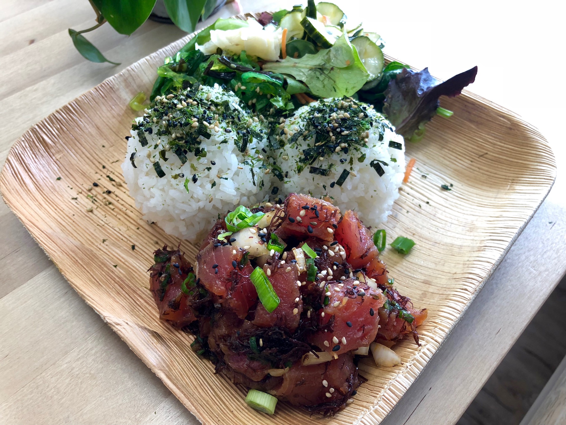 A ‘classic shoyu’ ahi poke rice plate at Sam Choy’s Poke to the Max in San Bruno.