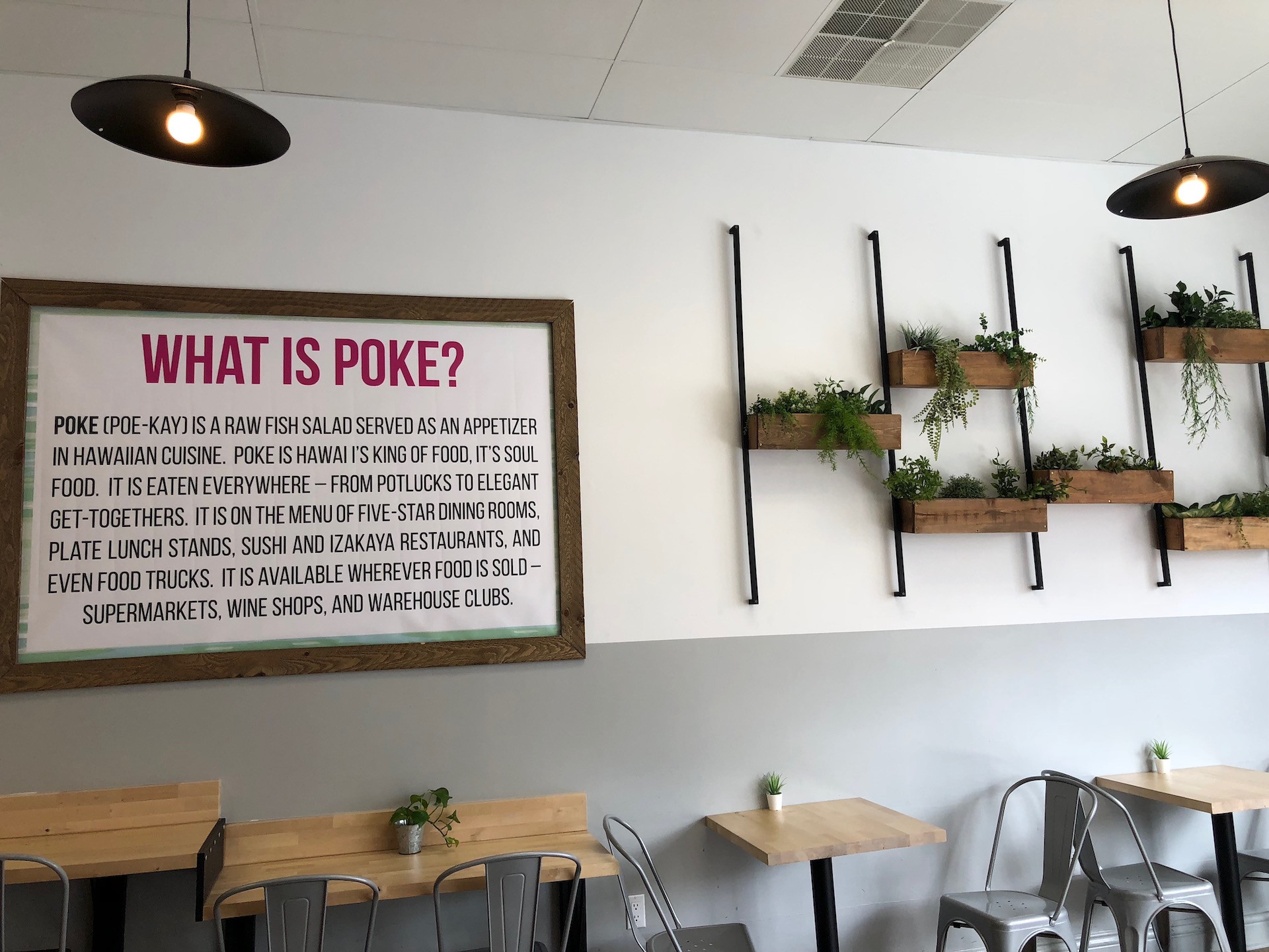 Eating at Sam Choy’s Poke to the Max in San Bruno is a fun—and a learning—experience before or after a flight.