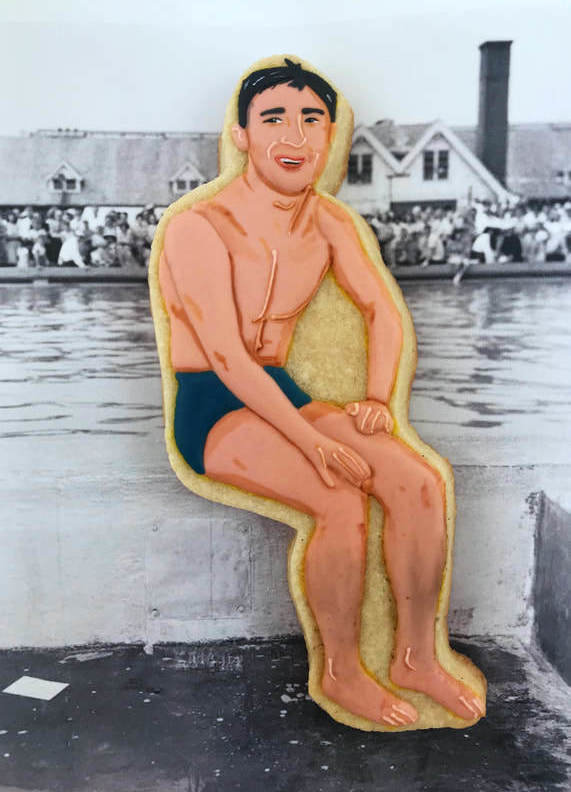 Cho's portrait of diver Sammy Lee. In 1948, Lee became the first Asian-American to win an Olympic gold medal.