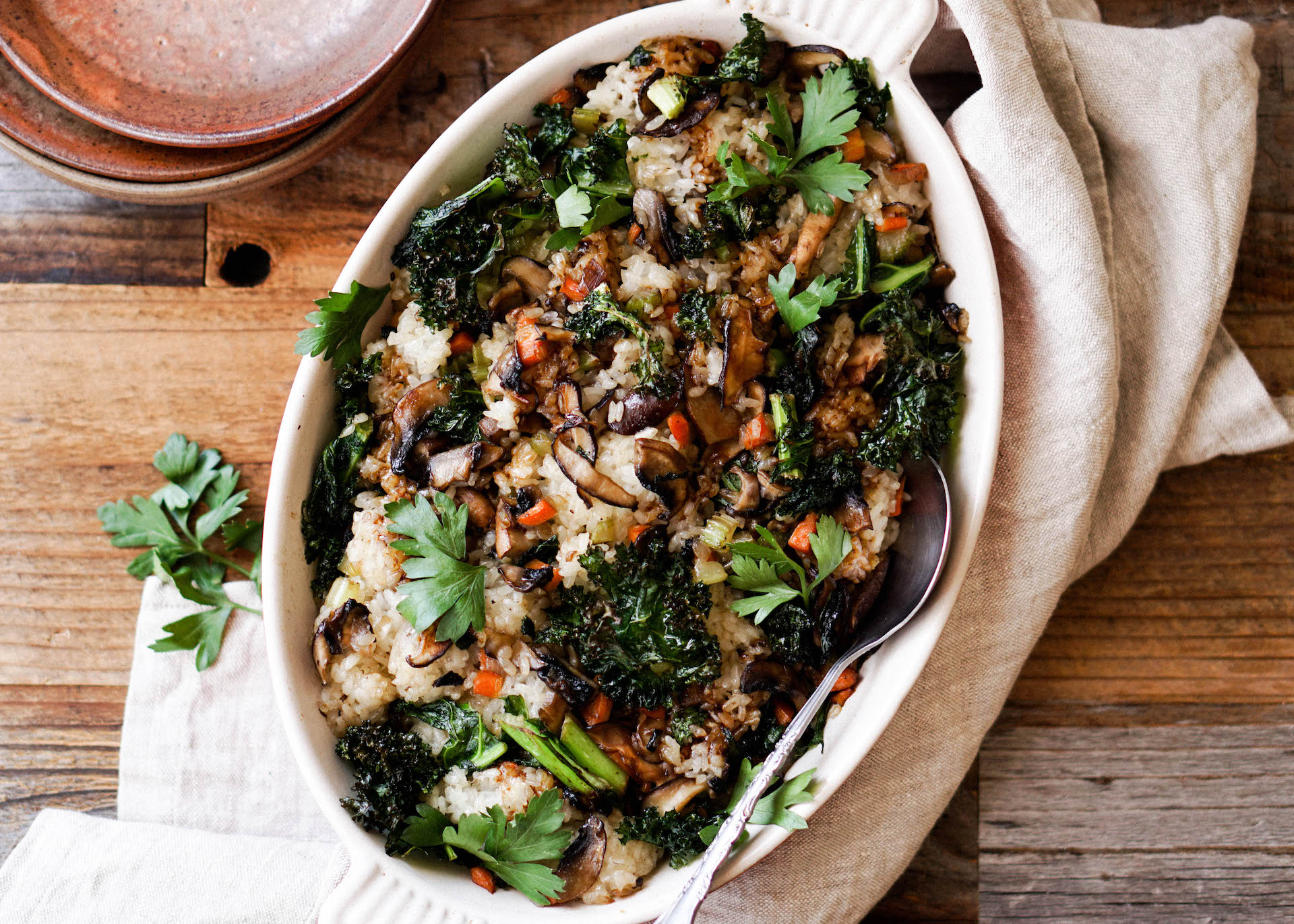 Kale and Mushroom Sticky Rice Stuffing