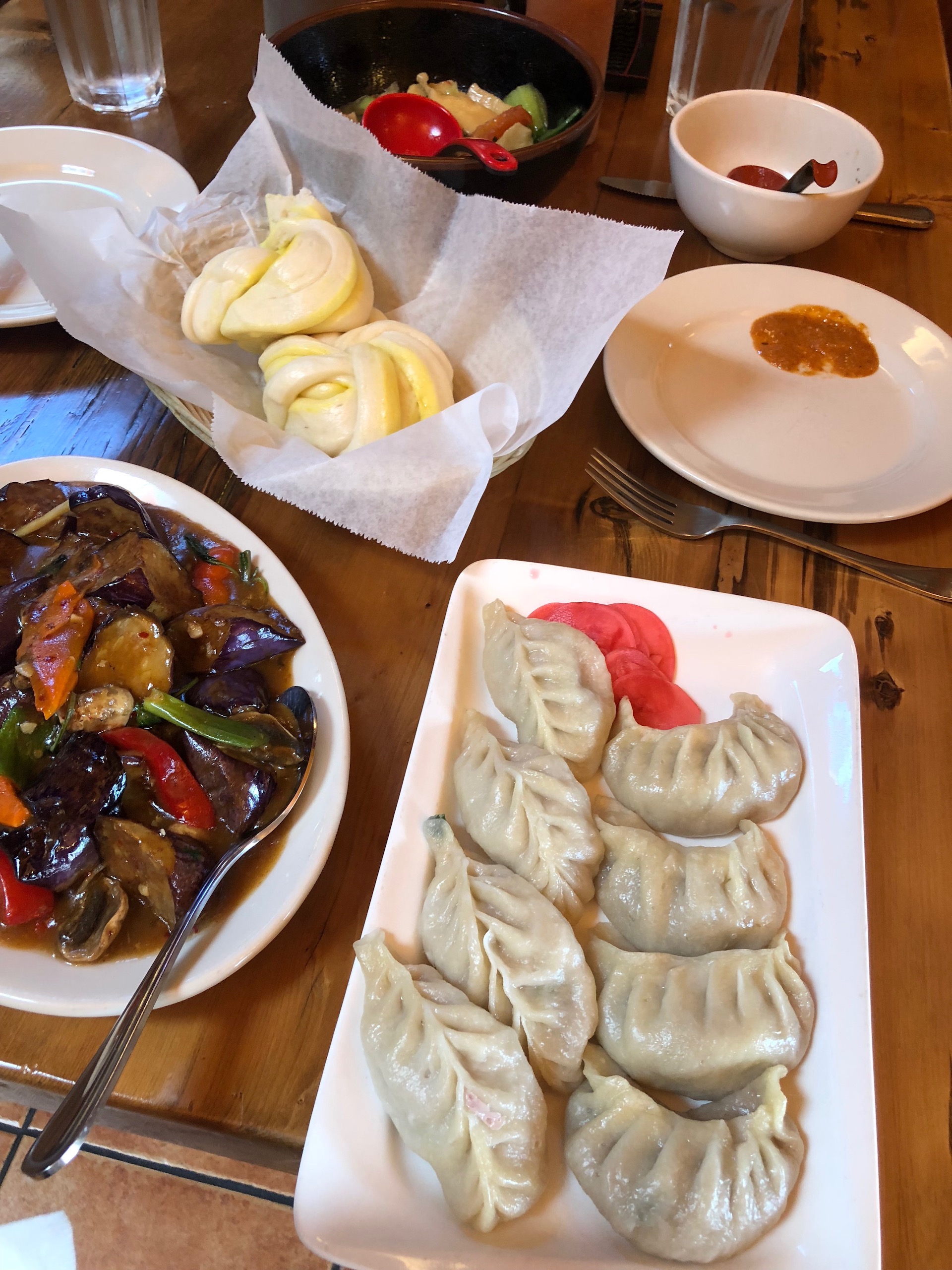 Momos are a centerpiece of both Nepalese and Tibetan cuisines, here as part of a meal at Nomad Tibetan