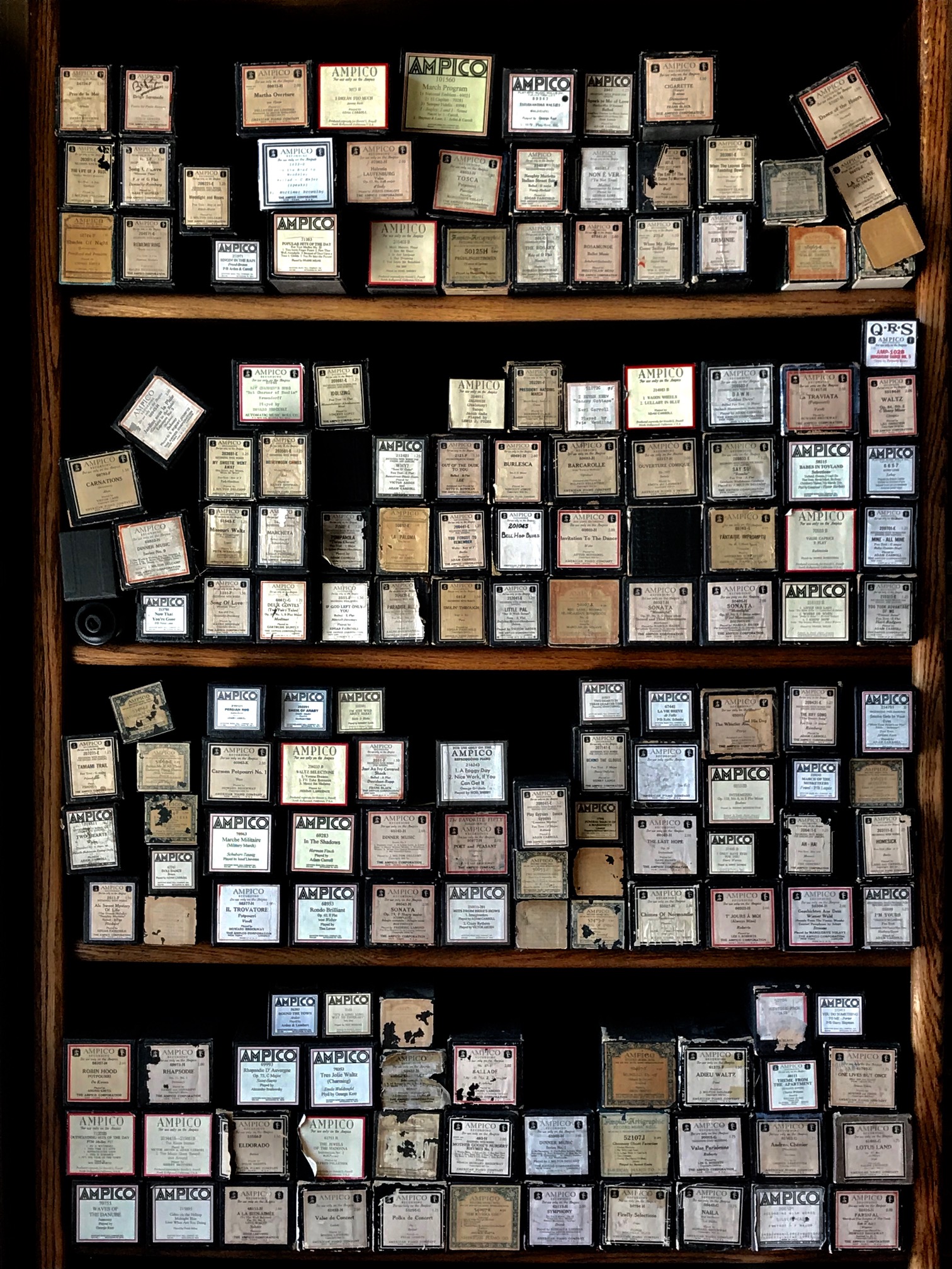 Bookcases around the restaurant are stocked with hundreds of player piano rolls.