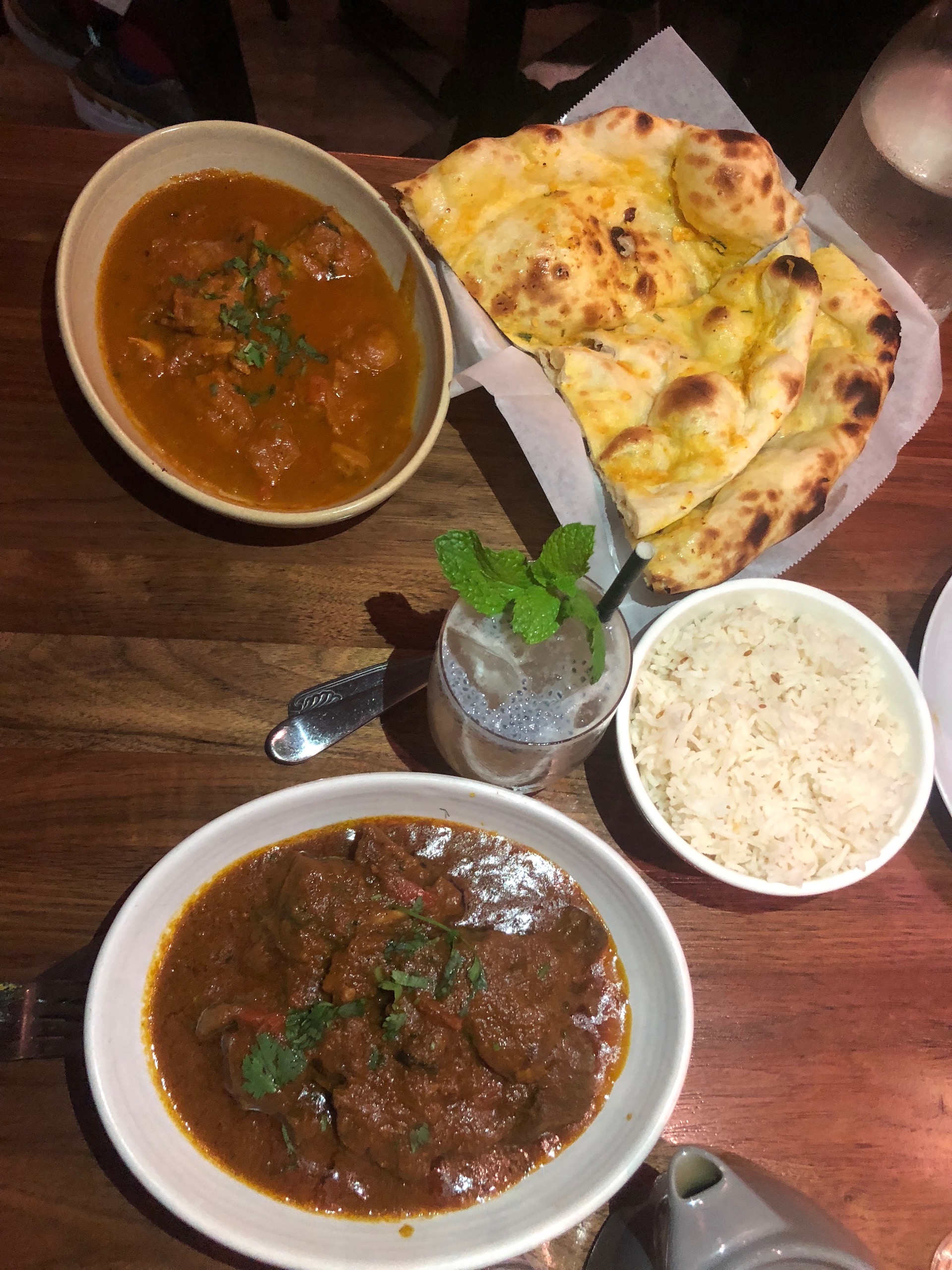 ‘Dhading chicken,’ goat curry and garlic naan at Dancing Yak