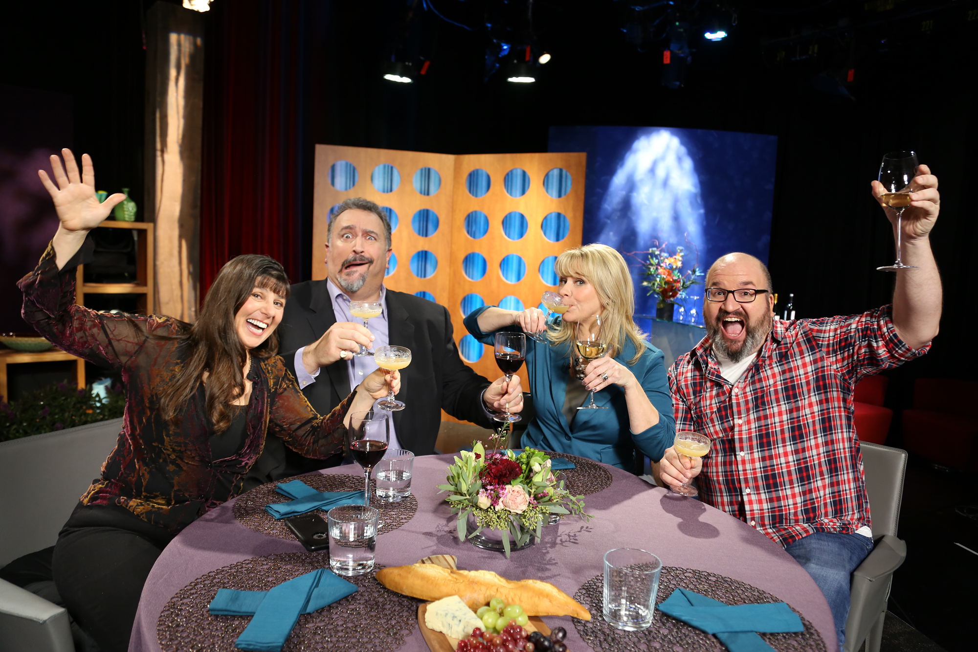Host Leslie Sbrocco and guests having fun on the set of season 12 episode 6.