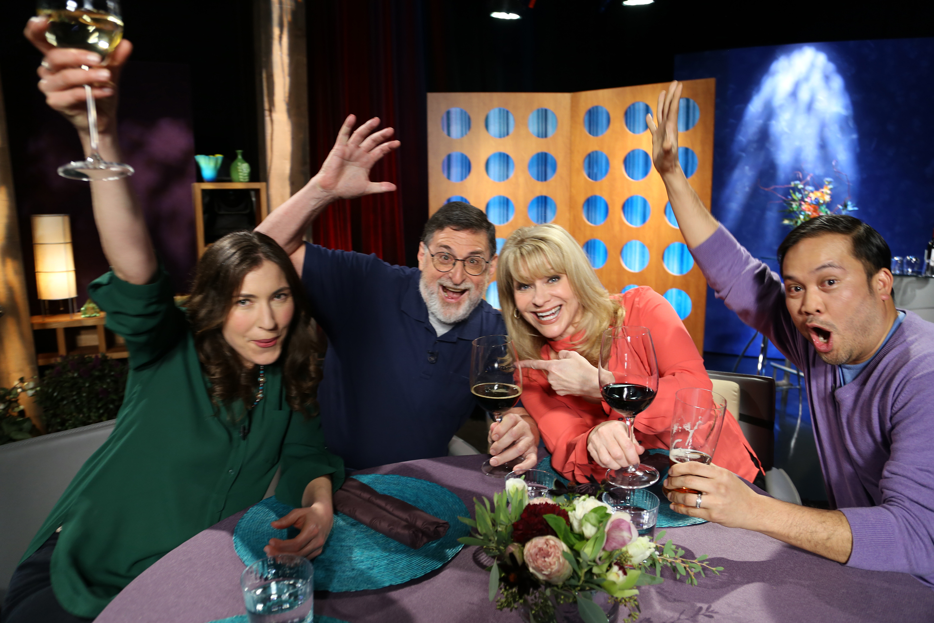 Host Leslie Sbrocco and guests having fun on the set of season 12 episode 4.