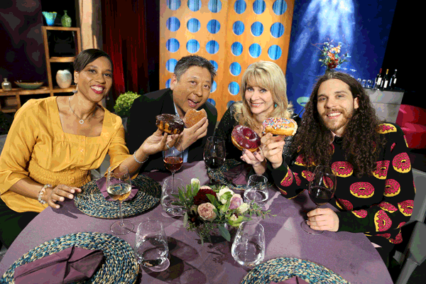 Host Leslie Sbrocco and guests having fun on the set of season 12 episode 9.