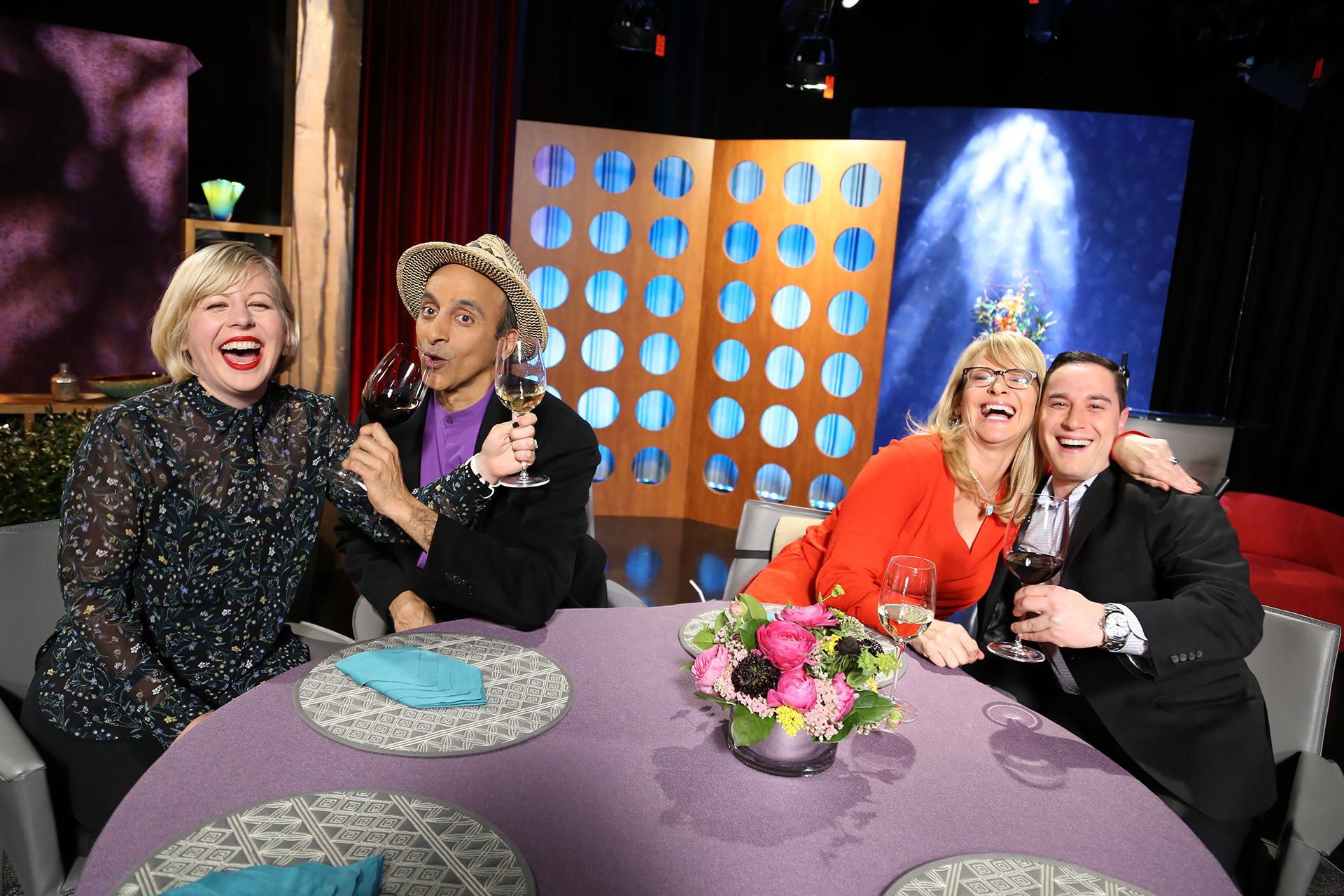 Host Leslie Sbrocco and guests having fun on the set of season 12 episode 15.