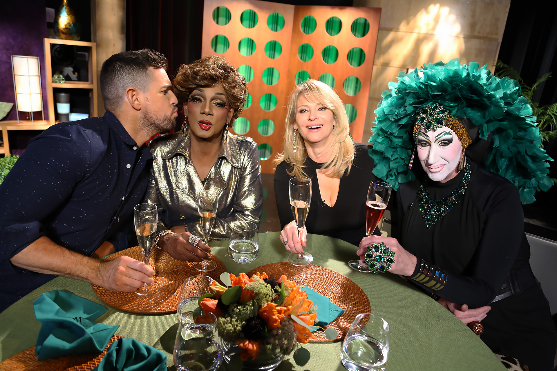 Host Leslie Sbrocco and guests having fun on the set of season 13 episode 2.