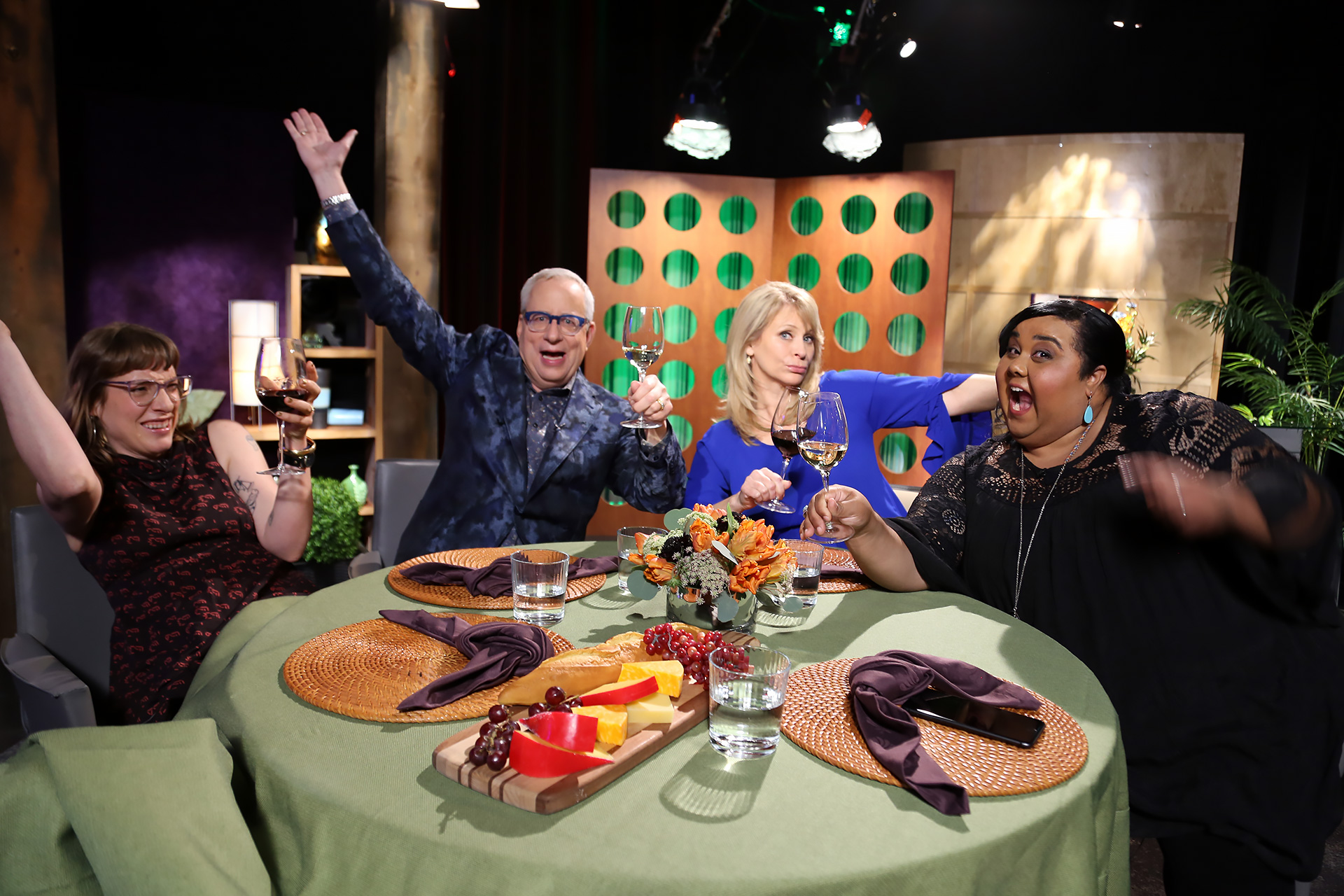 Host Leslie Sbrocco and guests having fun on the set of season 13 episode 6.