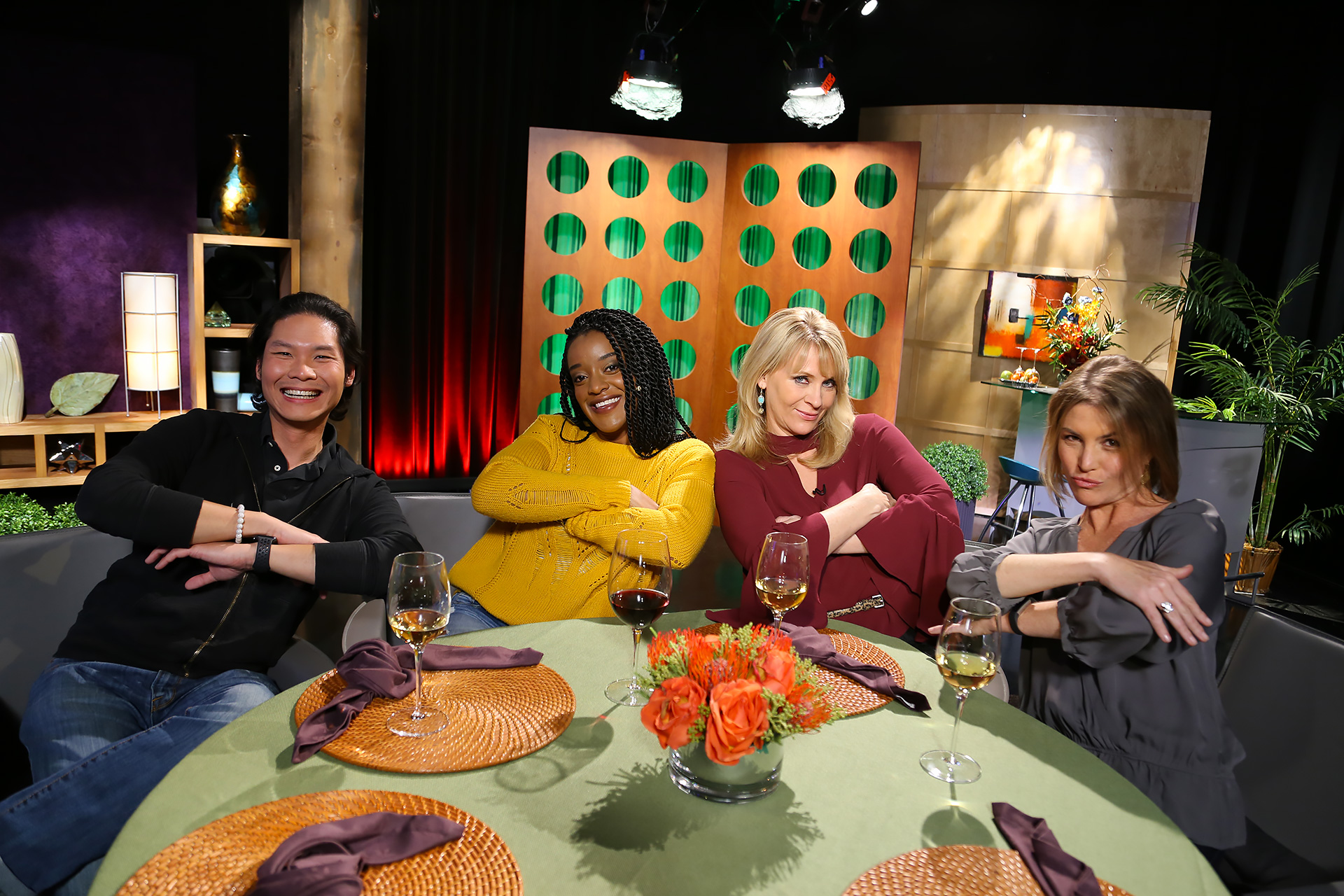 Host Leslie Sbrocco and guests having fun on the set of season 13 episode 8.