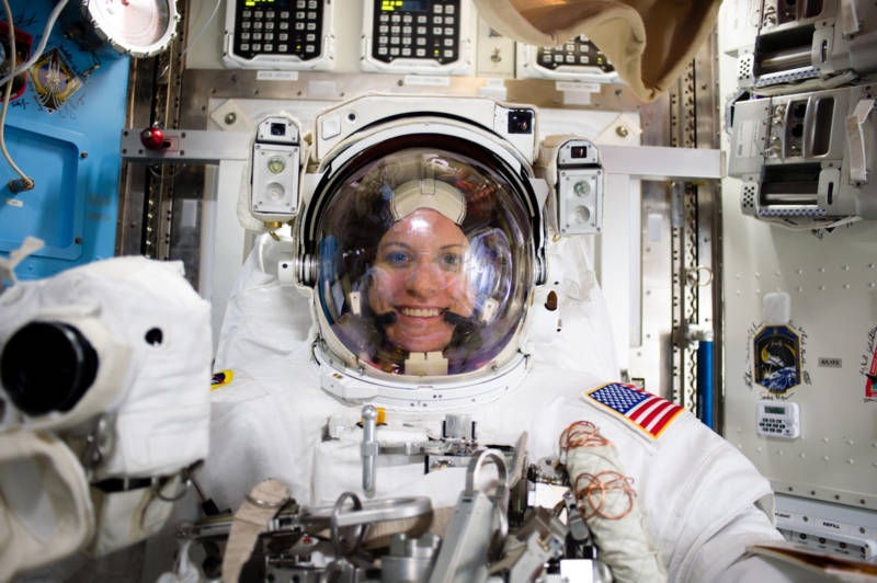 Rubins donned a spacesuit to install equipment on the outside of the International Space Station.