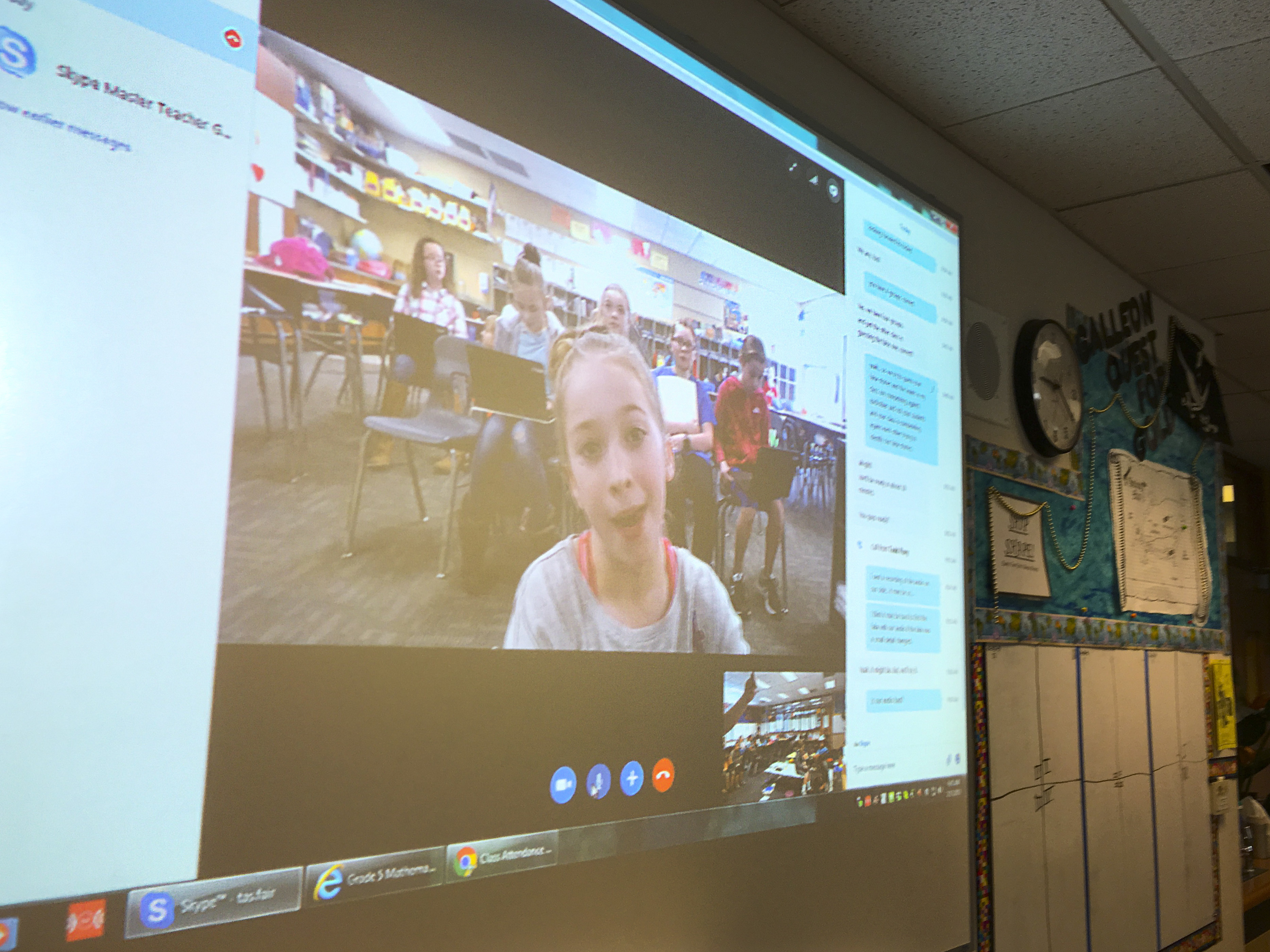 Bedley's class Skypes with Todd Flory's fourth-graders at Calamus Wheatland Elementary School in Calamus, Iowa.