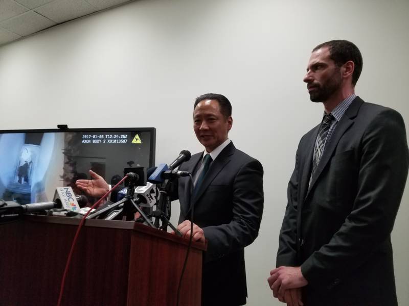 San Francisco Public Defender Jeff Adachi and Deputy Public Defender Brian Pearlman release SFPD body-camera video on Jan. 18. The video captured the Jan. 6 police shooting of Sean Moore.