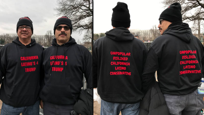 Mike Donato and Edward Cardenas, childhood friends from Vacaville, came to the inauguration in matching sweaters.