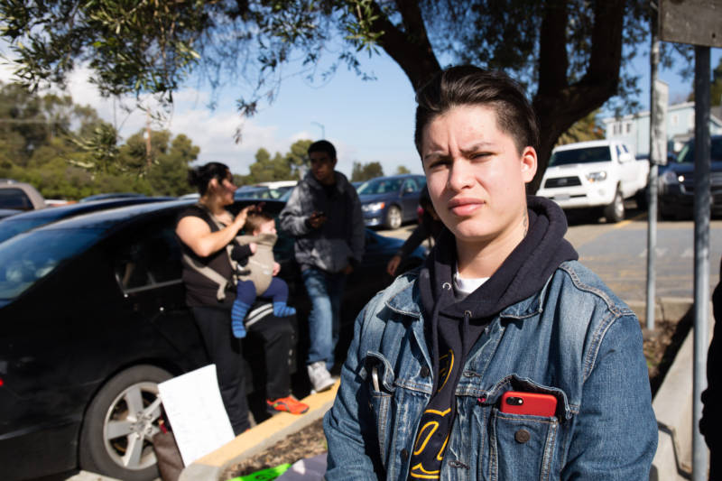 Nancy Ybarra, 27, of Richmond protested the Contra Costa County Sheriff's Office policy of cooperating with federal immigration agents by calling immigrants on probation in for meetings, then handing them over to federal custody. "We're asking them to stop collaborating with ICE ," she said. "What we really want is for people to be protected, regardless of if they're undocumented or not."