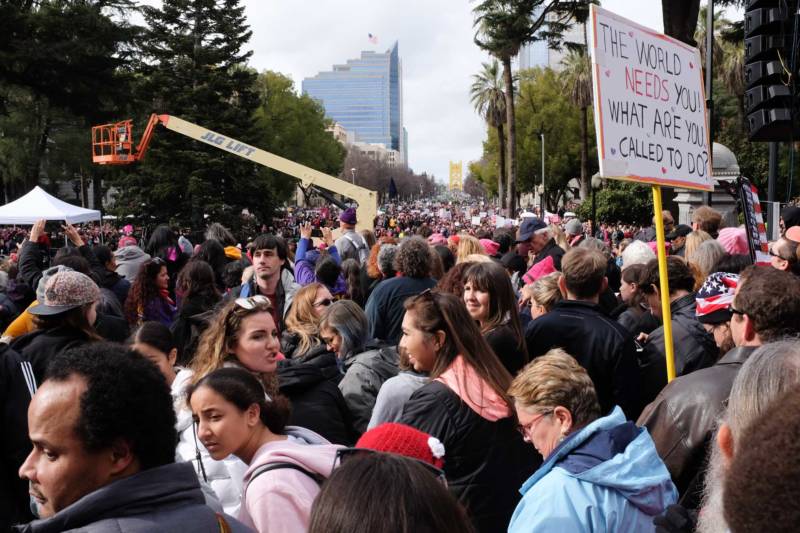 Thousands of demonstrators marched down the Capitol Mall during the Sacramento Women's March on Saturday, Jan. 21, 2017. The march culminated with a rally on the steps of the Capitol Building, with speakers, musicians and poetry performances.