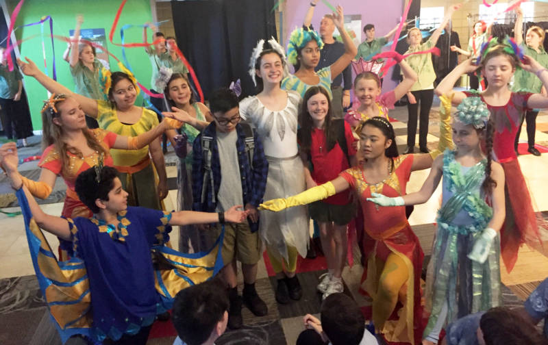 The Bay Area Children's Theater ensemble in a dress rehearsal of the calypso number for the new 