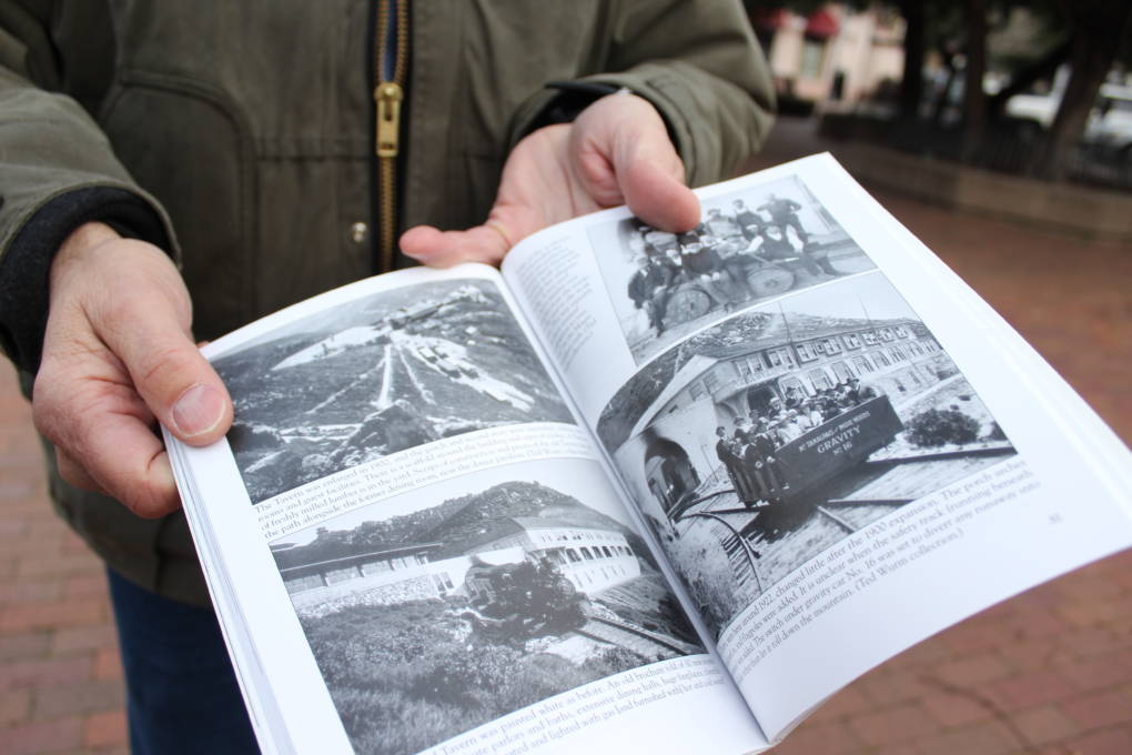 Fred Runner shows historic photos of the Mount Tam Scenic Railway from his book.