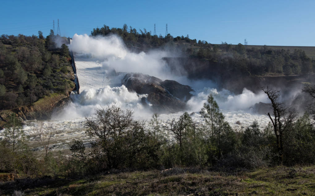 55,000 cubic feet per second of water was discharged from the Lake Oroville damaged spillway on Sunday morning.