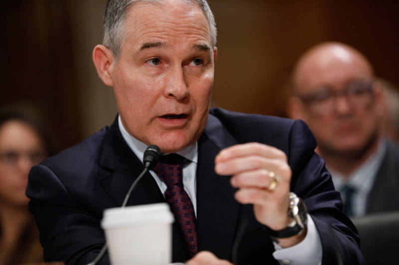 Scott Pruitt, Trump's choice to head the EPA, testifies during his confirmation hearing. Pruitt refused to commit to continuing California's authority to set its own more stringent clean air standards.