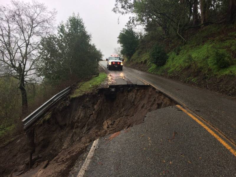 Road washed away on Mount Hamilton in Santa Clara County on Feb. 20, 2017. 