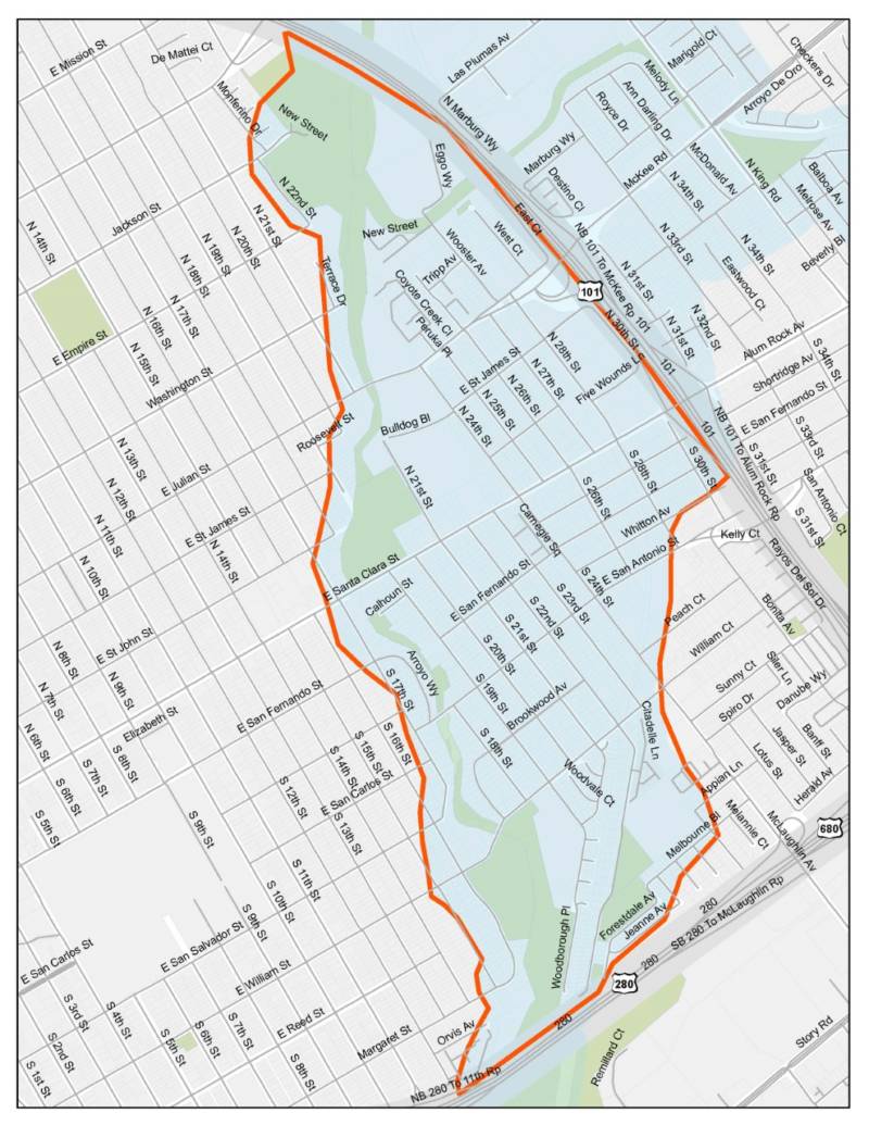 City of San Jose map showing area where evacuations were ordered after Coyote Creek flooded. 
