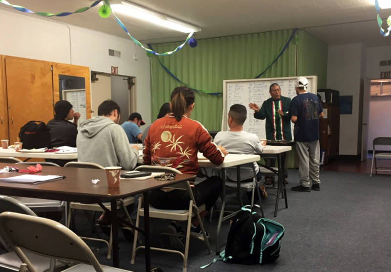David Vazquez teaches Aztec language class in Santa Ana.