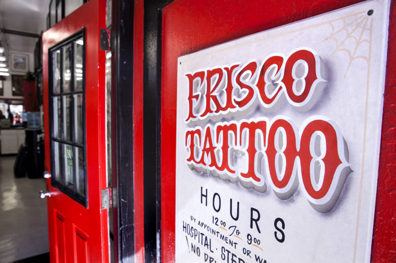 Customers of Frisco Tattoo in the Mission sometimes get local pride tattoos that say 'Frisco' or 'San Franpsycho' in fancy lettering.